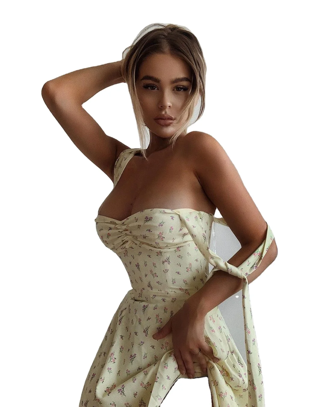 

Floral Open Back Sexy Dress Sexy Fashion Lace-Up Printed Open Back Split Long Skirt Female Dress Summer GAO, As photo showed