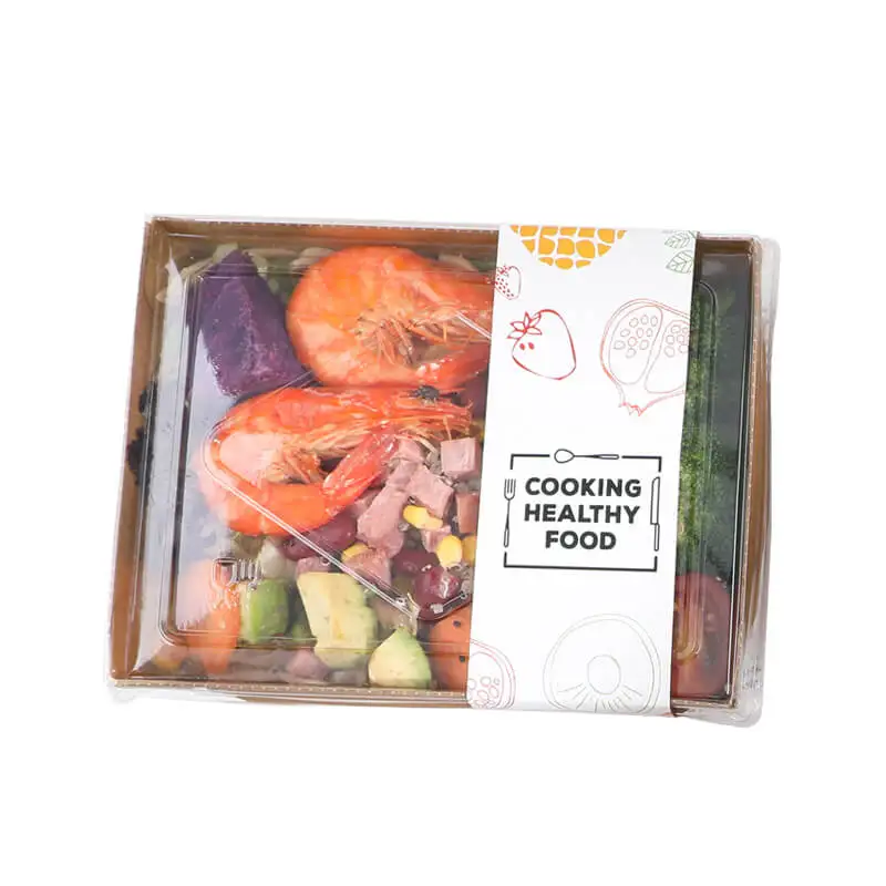 

Custom Logo Disposable Kraft Paper Sushi Salad Packaging Boxes Takeway Food Box with PET Lids