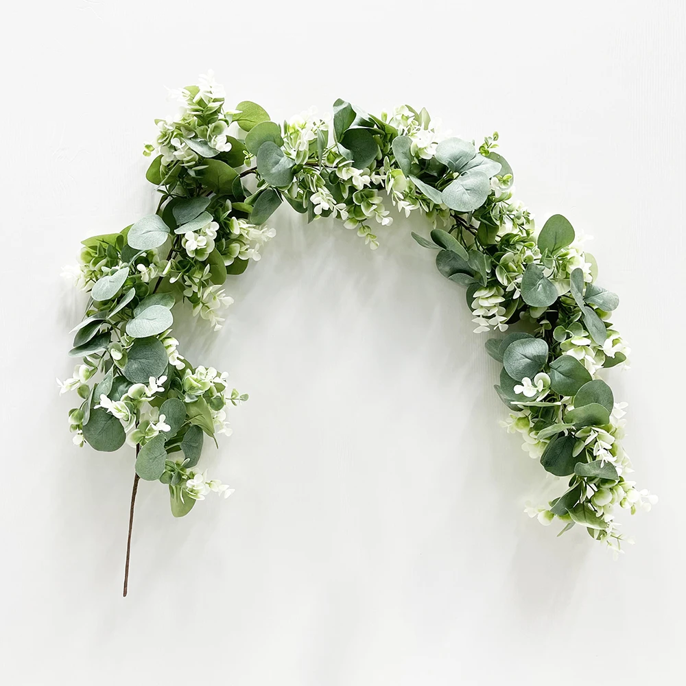 

120cm /180cm/200cm artificial eucalyptus leaves garland faux silk greenery vine hanging plant swag for wedding party table decor, Green and other customized...