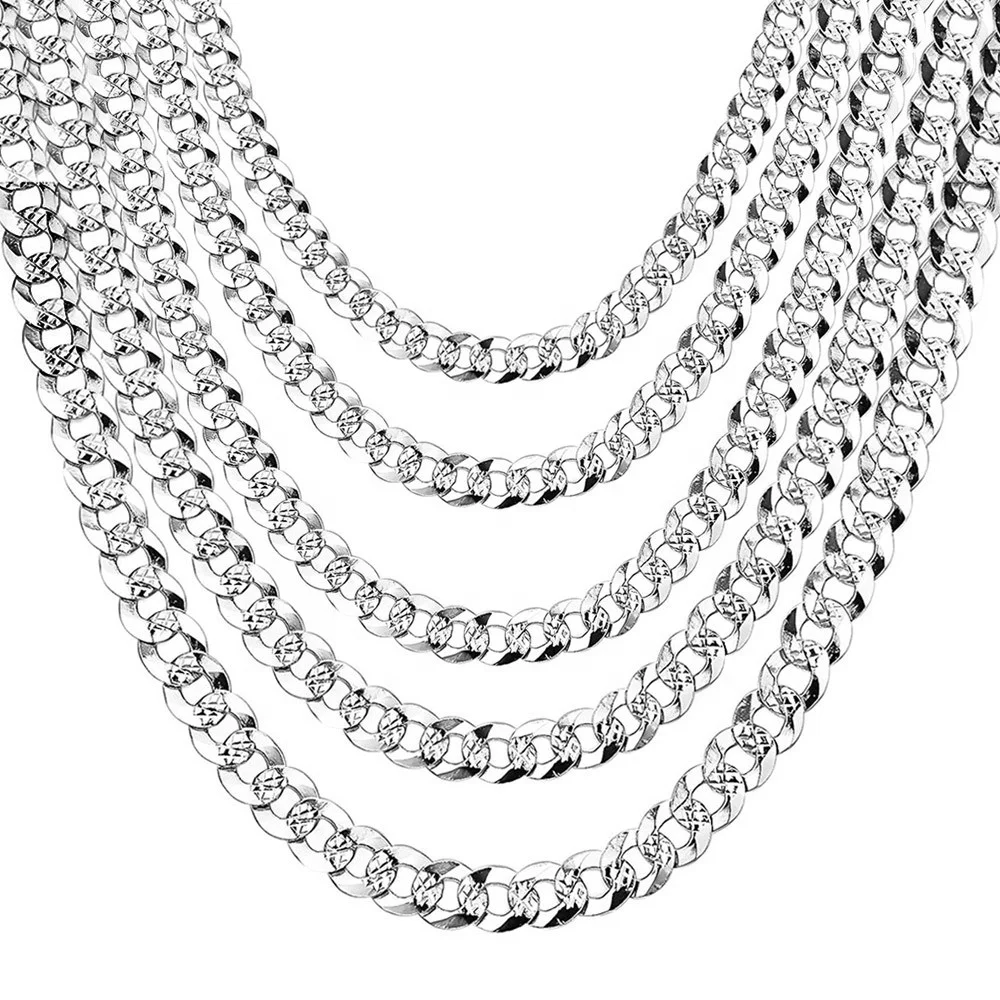 

Pure 925 Sterling Silver 5MM Hip Hop Miami Long Curb Cuban Chain Link Necklace for Men