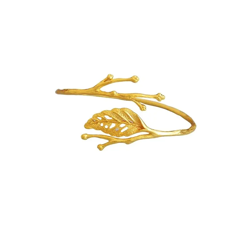 

Unique Matte Gold Plated Bracelet Golden Branches Leaves Shaped Copper Adjustable Bangles