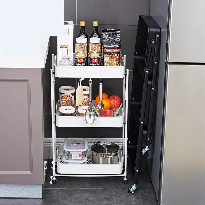 

3-tier metal rolling cart storage trolley easy assembly small cart with wheels kitchen bathrooms, White/black