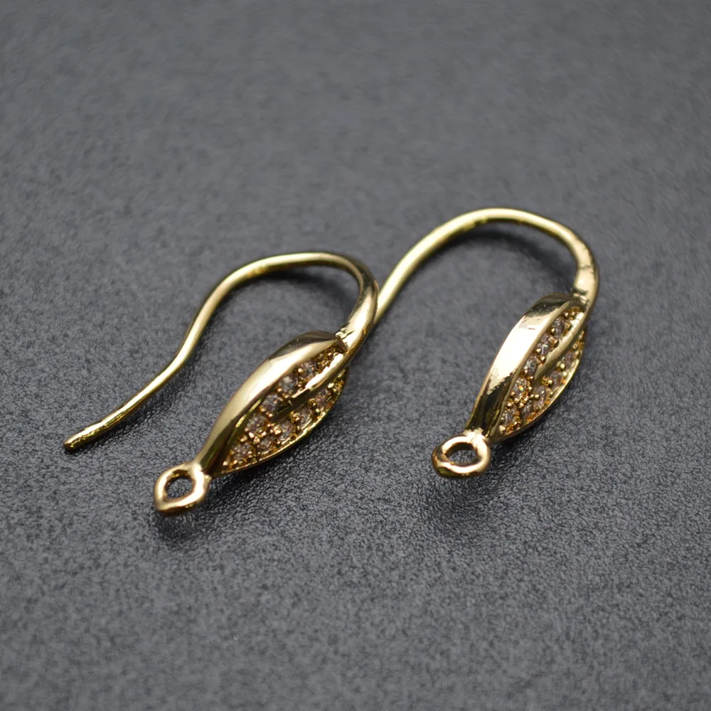 

High Quality CZ Beads Pave Metal Copper Leaf Shape Earring Wire Hooks Jewelry findings