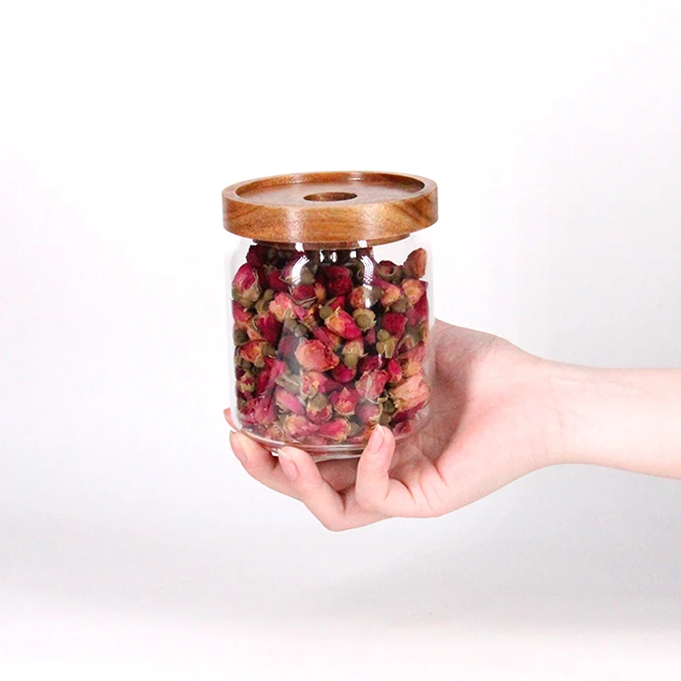 

Tumbler High Borosilicate Glass food storage Jar with Wooden Lid