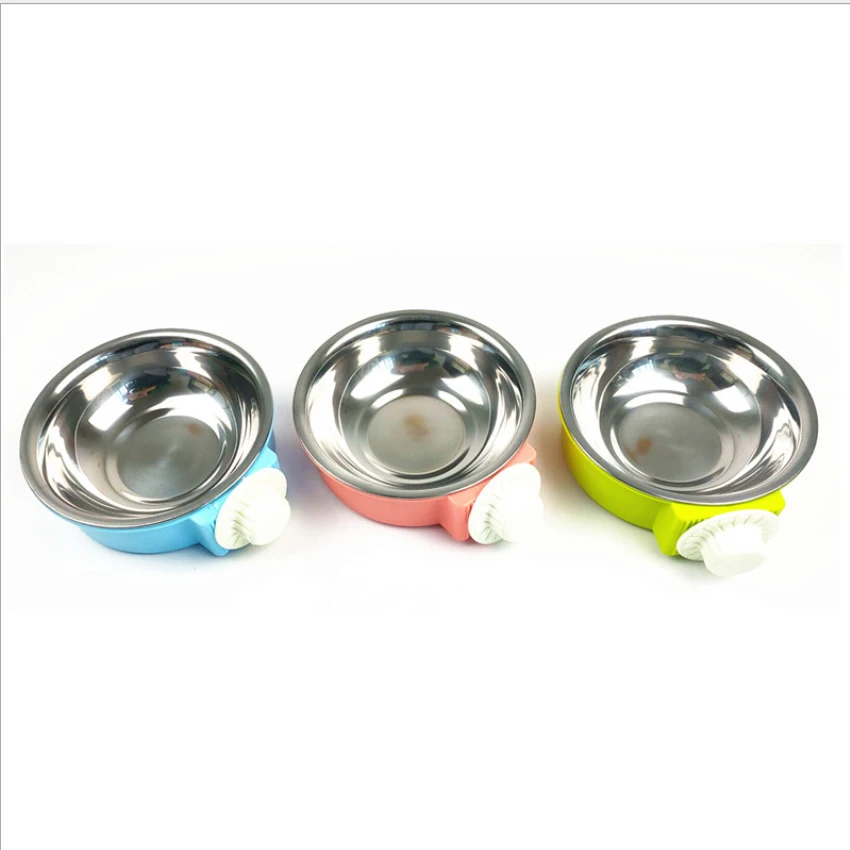 

Stainless Steel Dog Bowl Removable Hanging Food Water Pets Cage Coop Cup Large Cat Puppy Birds Food Bowl with Bolt Holder, As picture