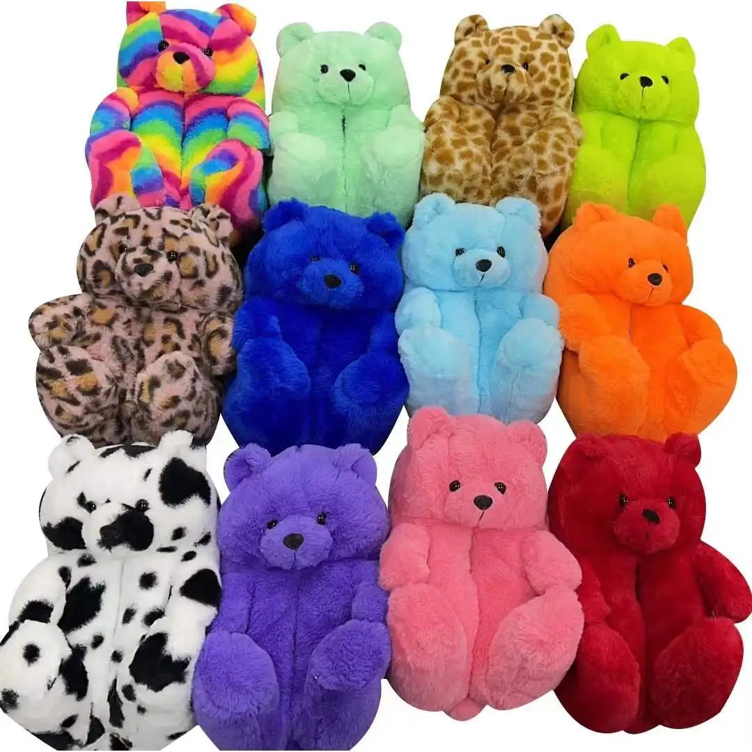 

2022 Cheap Lovely Plush Warm Cute Kids Size Big Teady Bear Footwear Teddy Bear Slippers for Kids Women Girls Boys babys