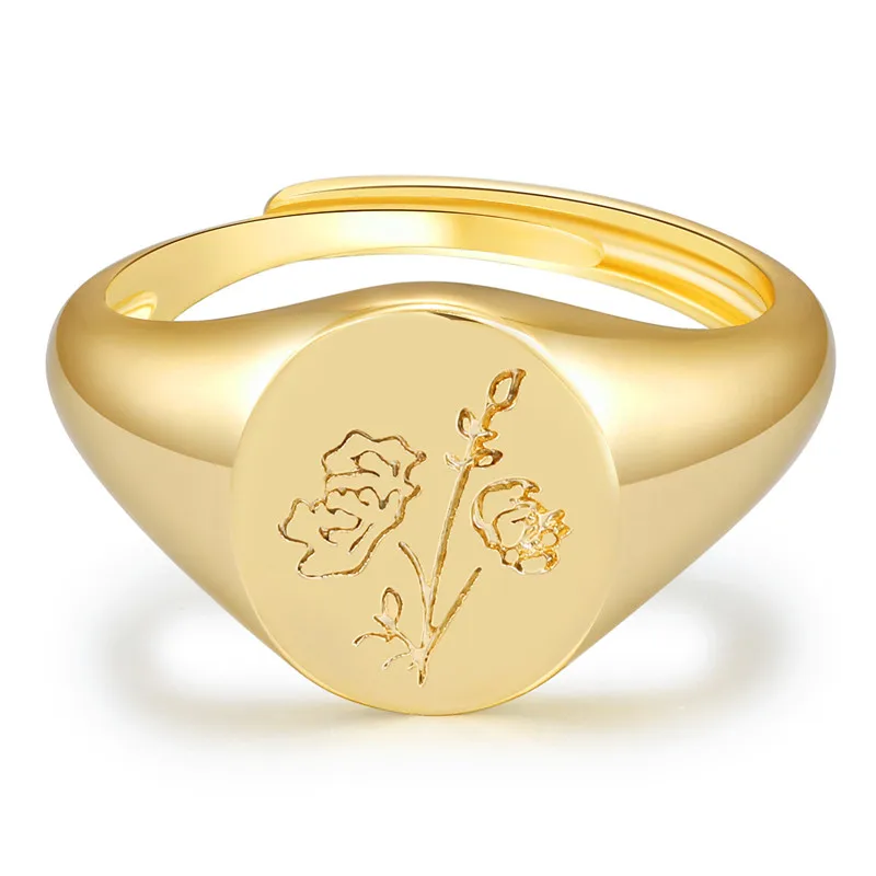 

Custom Fashion Gold Plated Ring Jewelry Women Flowers Design Brass Signet Ring