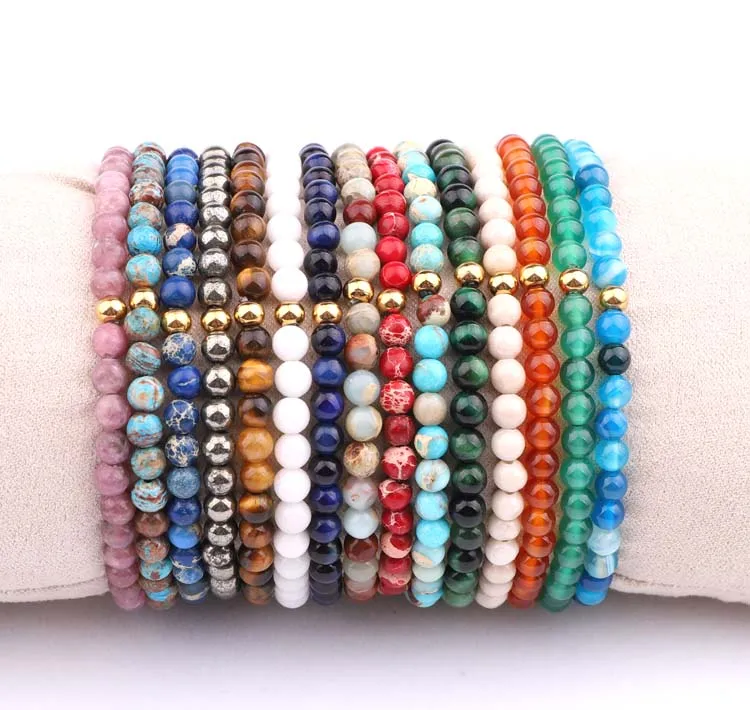 

high quality natural gemstone 4mm stone beads elastic bracelet for women