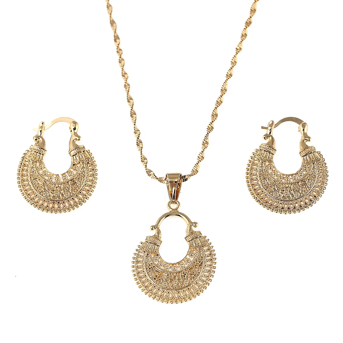 

Ethiopian Trendy Necklace Earrings Women Gold Color Eritrea Habesha For Girl African Jewelry Sets