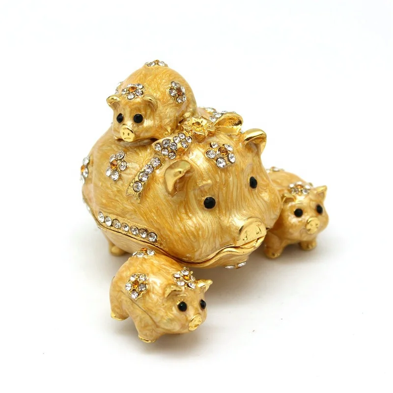 

Animal Trinket Box Pig Family Jewelry Box Metal Craft on Desk Home Decorative for Mother's Day