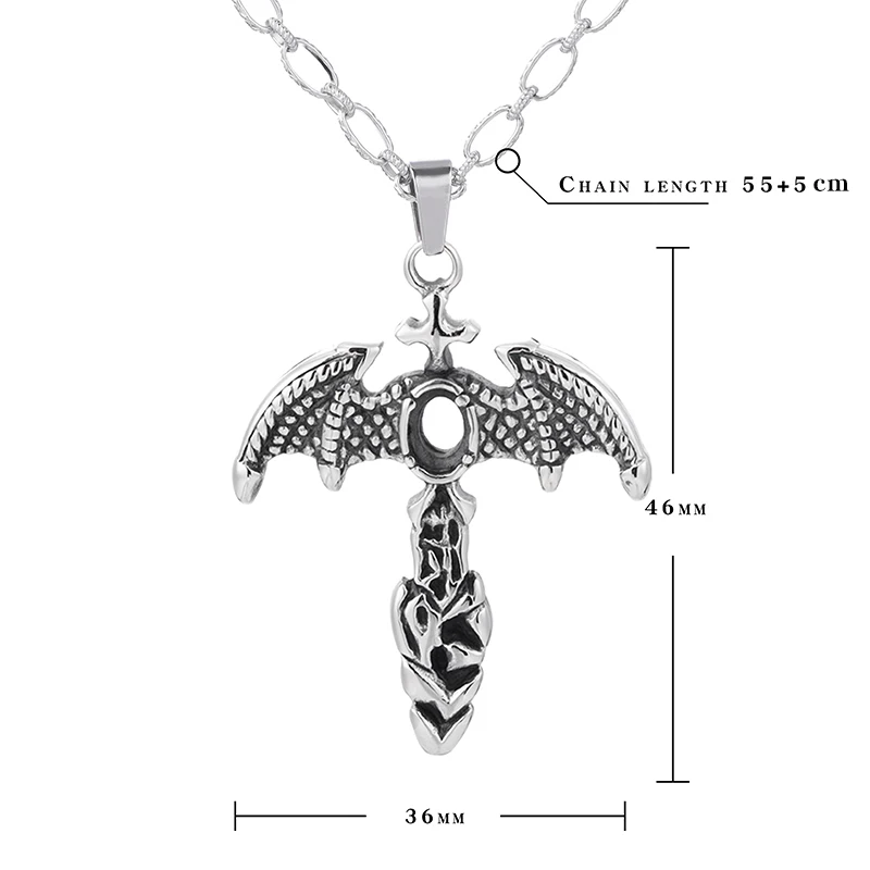

Retro stainless steel wings cross titanium steel color pendant necklace, Picture