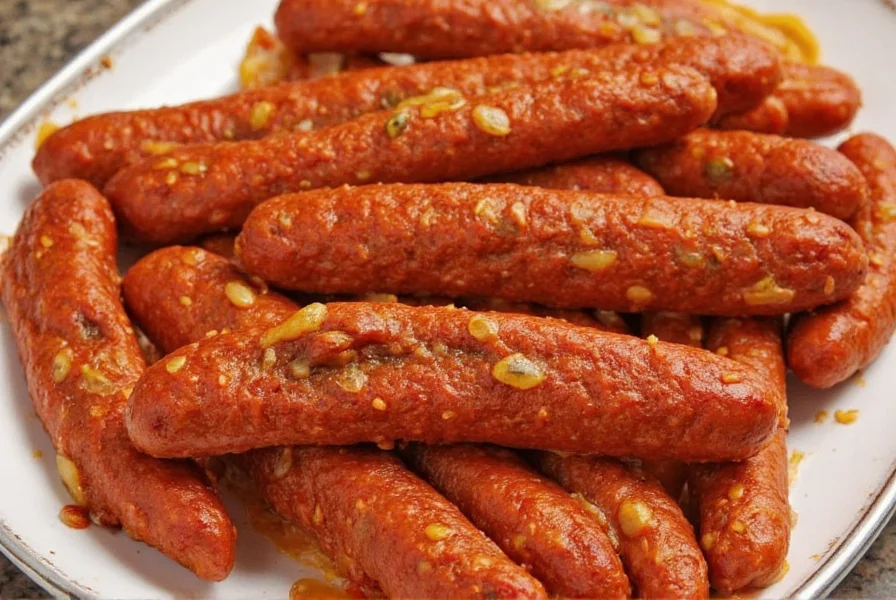 Pan-searing chili chorizo in a cast iron skillet