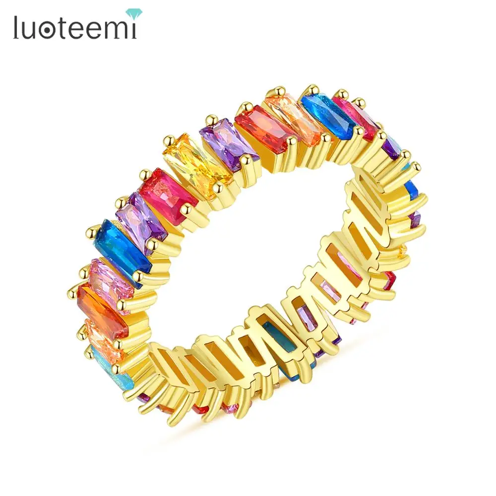 

LUOTEEMI Colorful Statement Brass CZ Ring for Girls 3A Cubic Zirconia Women Rings