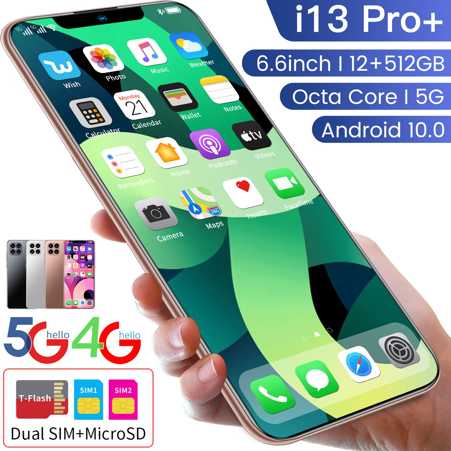

2021 New Fashion i13 Pro+ 6.1 inch Android Smartphones 8GB+256GB 10-Core 5G LET Cellphones 4 Camera cell phone case