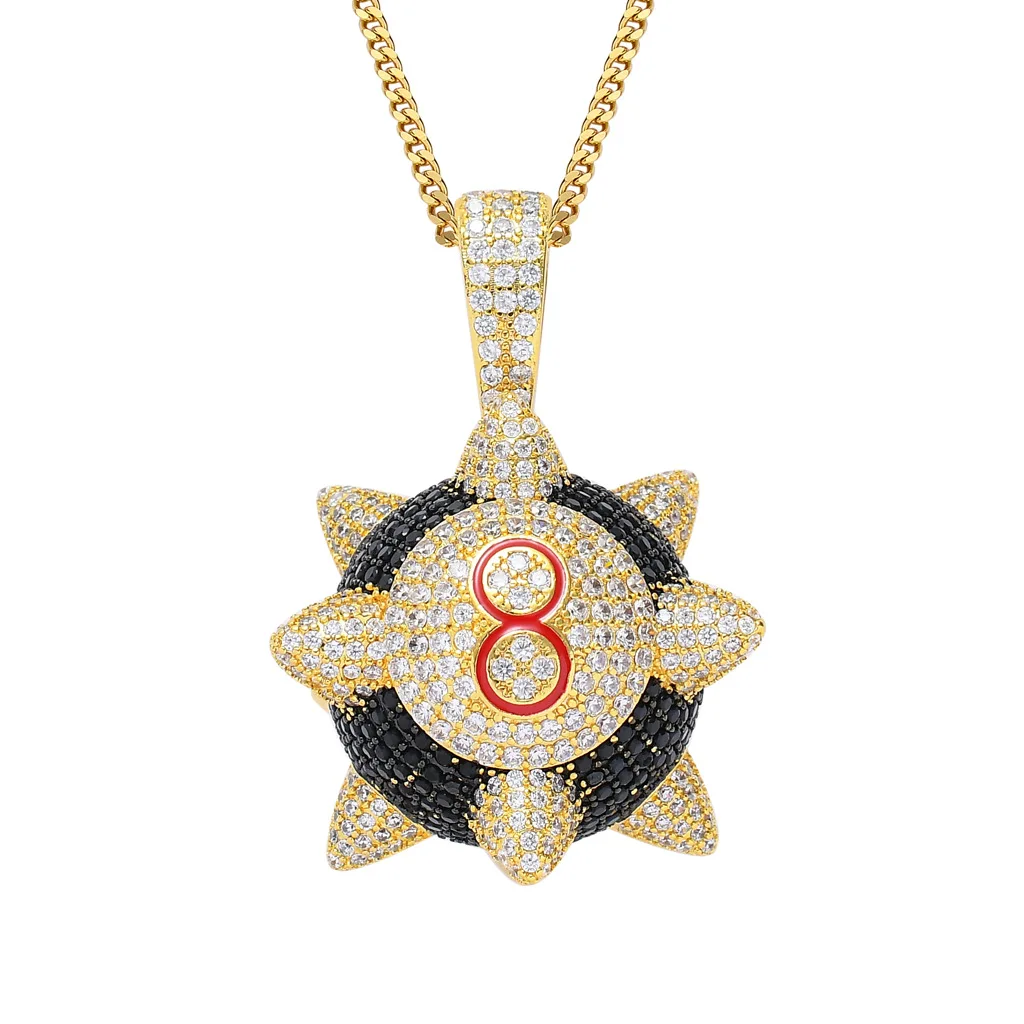 

Hip-hop Accessories Black 8 Meteor Hammer Pendant Full of Zircon hipster Personality Neckle