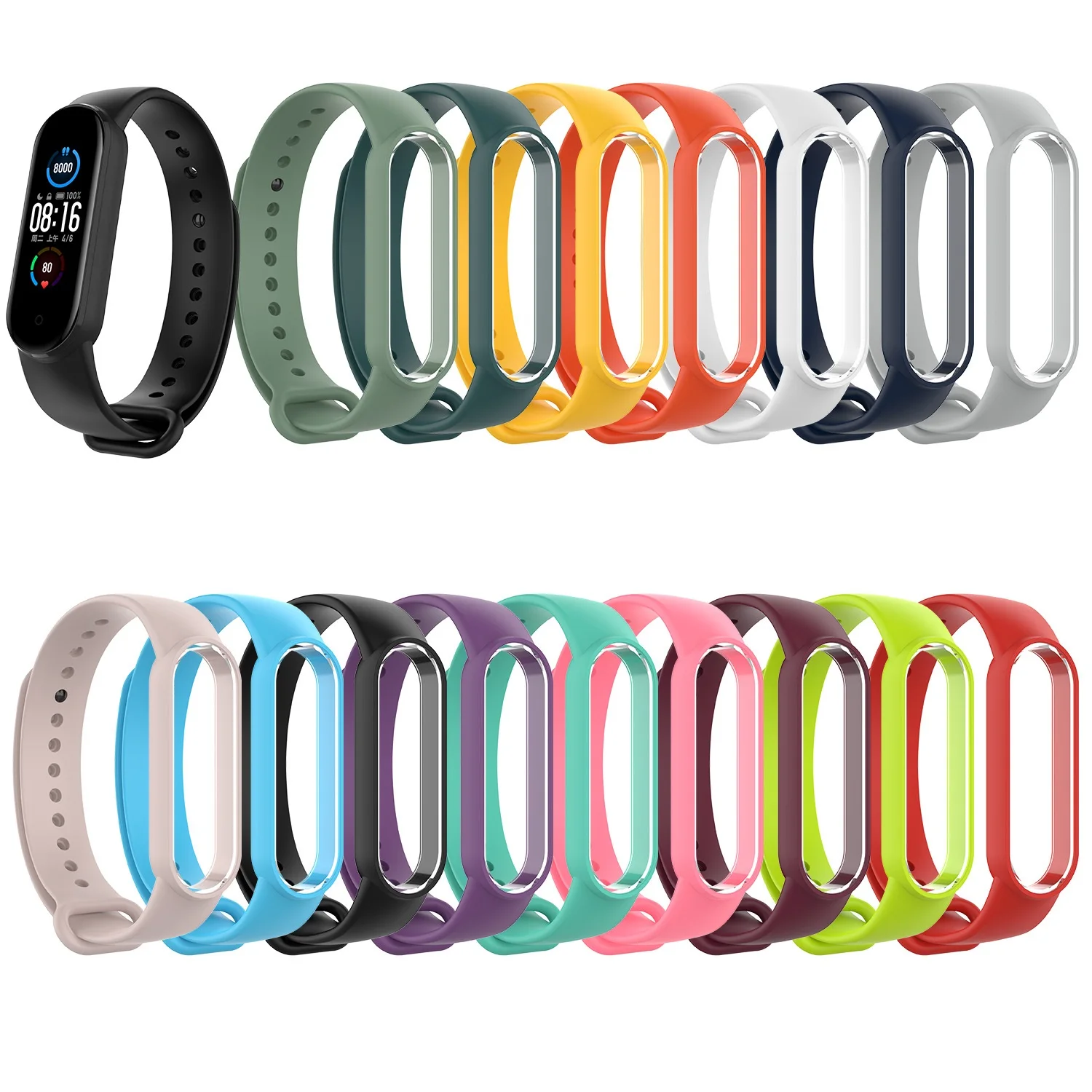 

Waterproof Replacement Wristband Sport Multicolor Glossy Watch Bands for Xiaomi 5 Accessories For Mi Band 5 Silicone Strap, 16 colors
