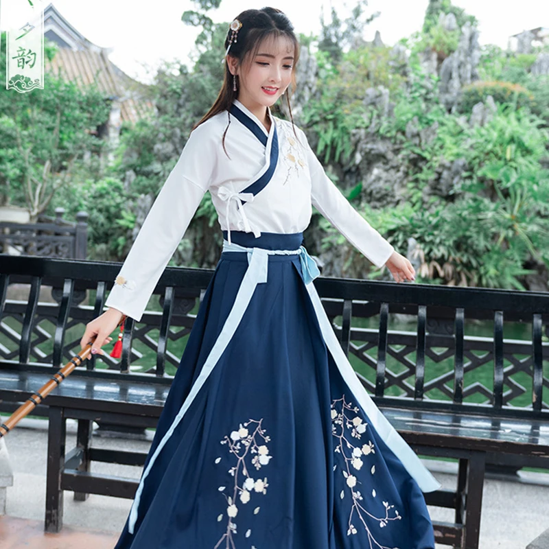 

Hanfu female Improved spring cherry ancient costume fairy elegant ancient style daily waist skirt students super fairy