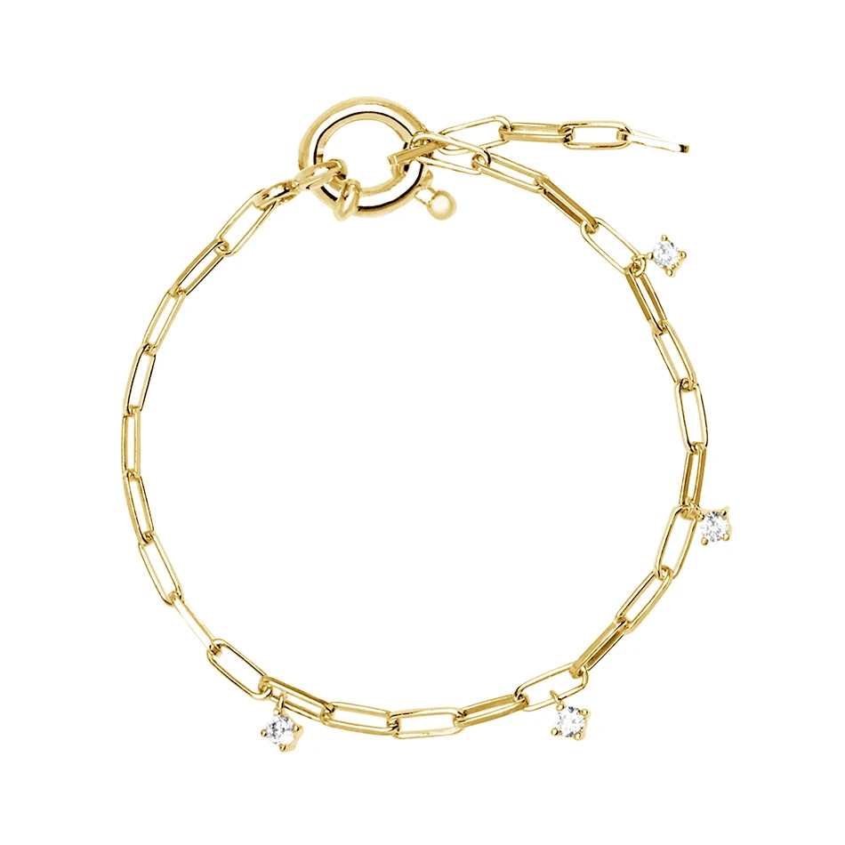 

Luxury Band 925 Sterling Silver Gold Plated Cubic Zircon Link Chain Bracelet For Woman Fashion Jewelry, Customized color