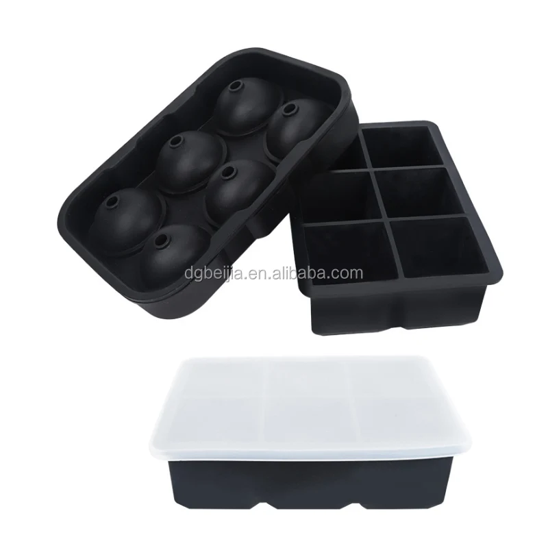 Silicone Ice Cube Tray Kit Ice Ball Maker and Diamond Large Square Set of 3 