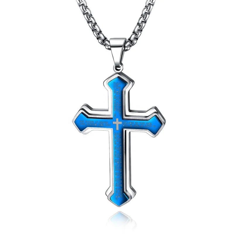 

three-layer biblical jade stainless steel cross necklace chain necklace jewelry, 4 colors