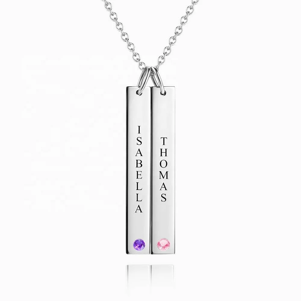 

Minimalist Jewelry Silver Engrave Custom Name Personalized Vertical 3D Bar Multiple Pendants Necklace For Women Men