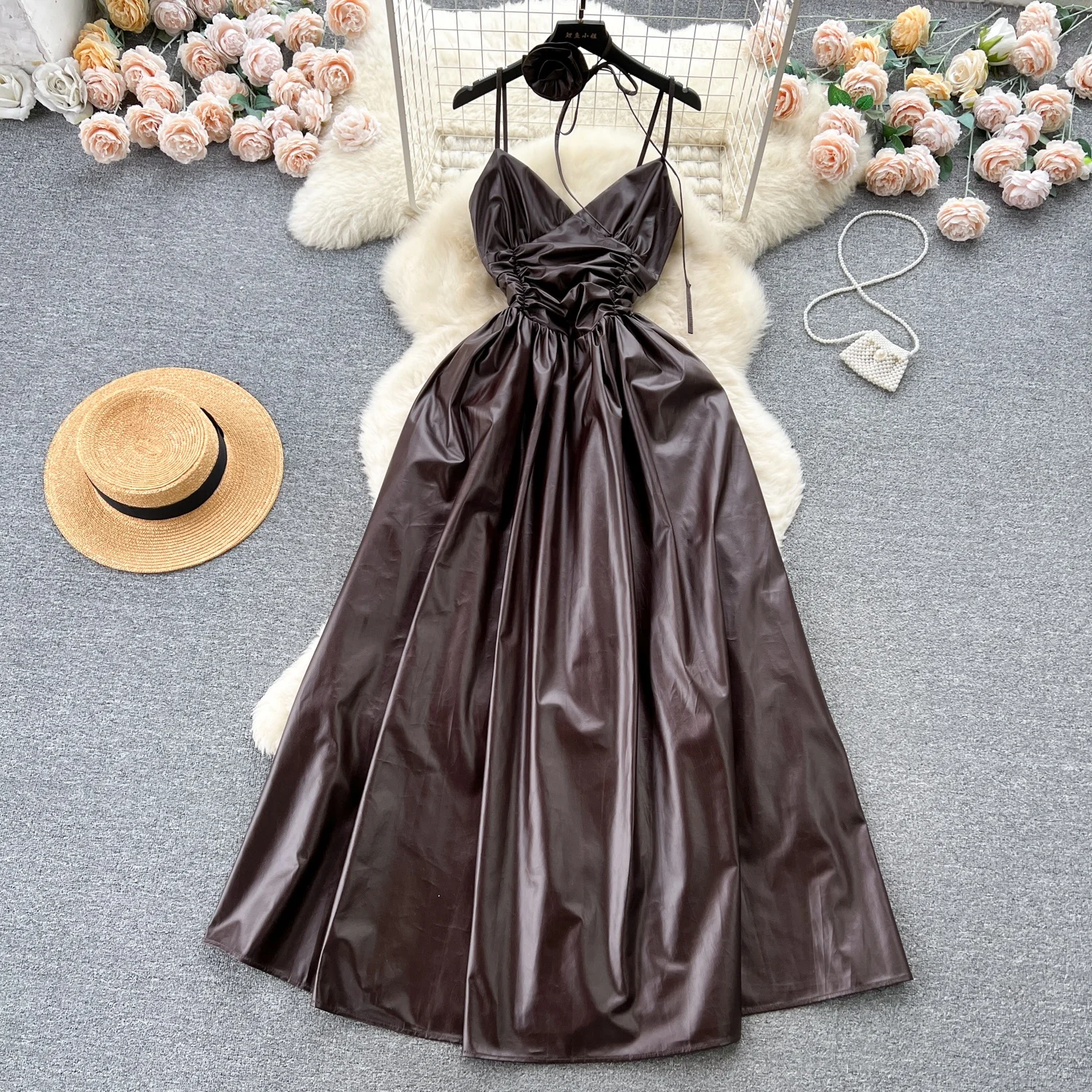 

Holiday Long Skirt Back Strap Suspender Halter Thailand Seaside Mid-length Big Swing Fairy Maxi Dress Female Skirt