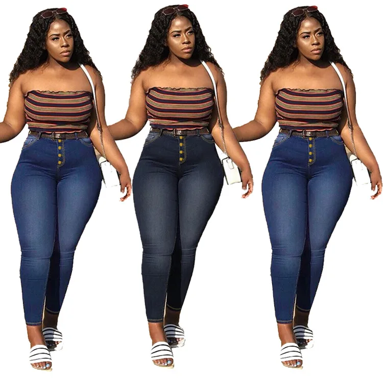 

4XL Hot Sale Woman Trendy Fashion Style Jeans Trousers High Quality Woman Jeans Skinny Stretch Trousers, As showed