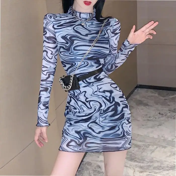 

B3110 long sleeve stretchy pencil business zebra animal printed slim fit women mini sexy tight dresses causal dress