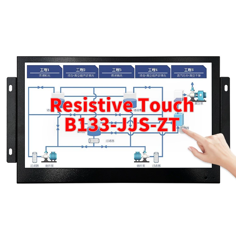 

Factory 13.3 inch LCD Monitor with Metal Casing long Hanging ear Resistive Touch screen VGA HD-MI Audio for industrial equipment