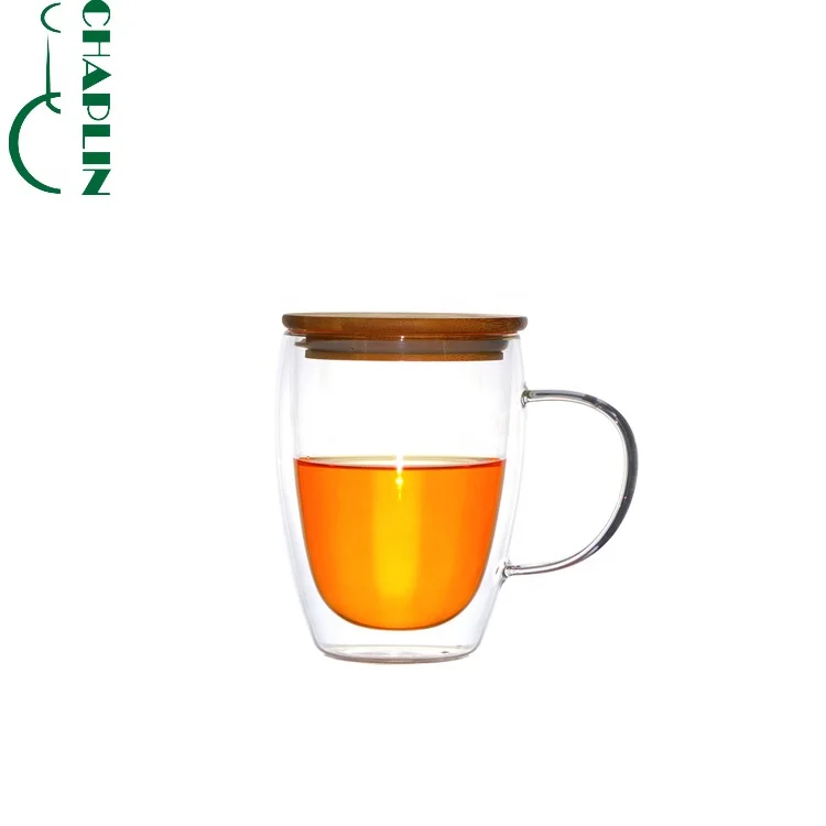 

Borosilicate Double Wall Glass Coffee Mug with Handle Bamboo cover, Customer request