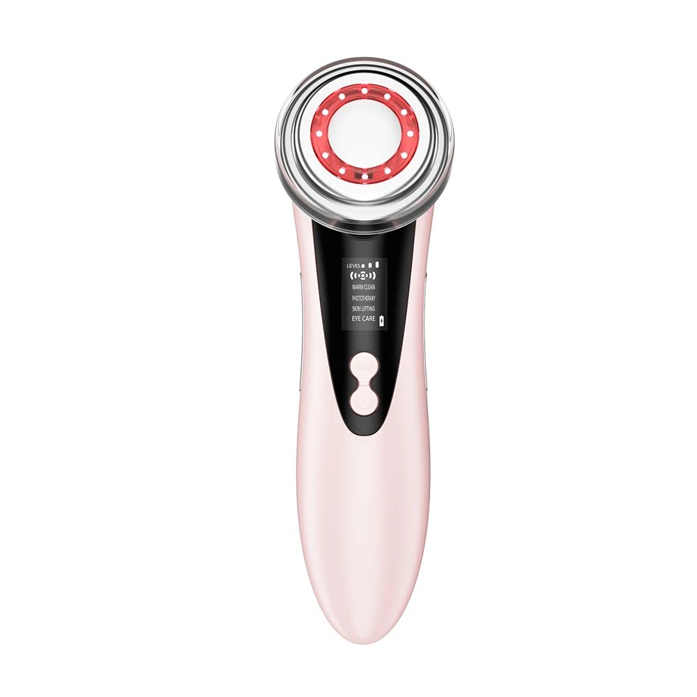 

Anti-aging face skin tightening rejuvenation beauty device handheld hot ultrasonic photon ion facial massager, Pink or customized color