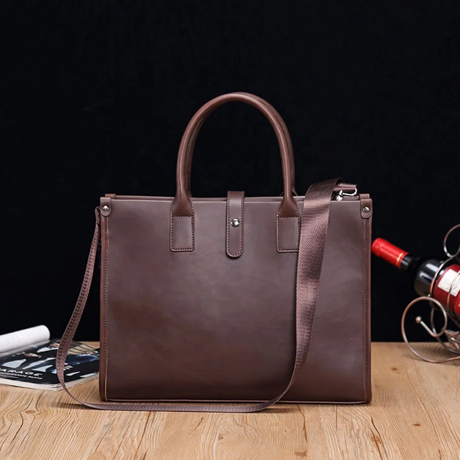 

In Stock PU Leather Tote Bag Luxury Men Business laptop Briefcase Messenger Bags With 14 Inch Laptop, Customized