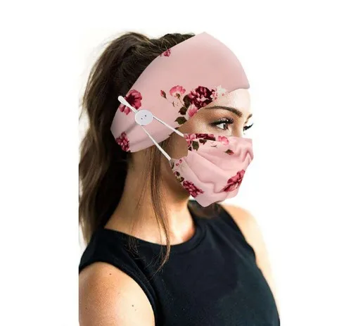 

Hot Sale 2pcs/Set Women Fashion Button Nurse Headband Facemask Holder Sport Sweatband Headband Yoga Gym Stretch Unisex Head Band