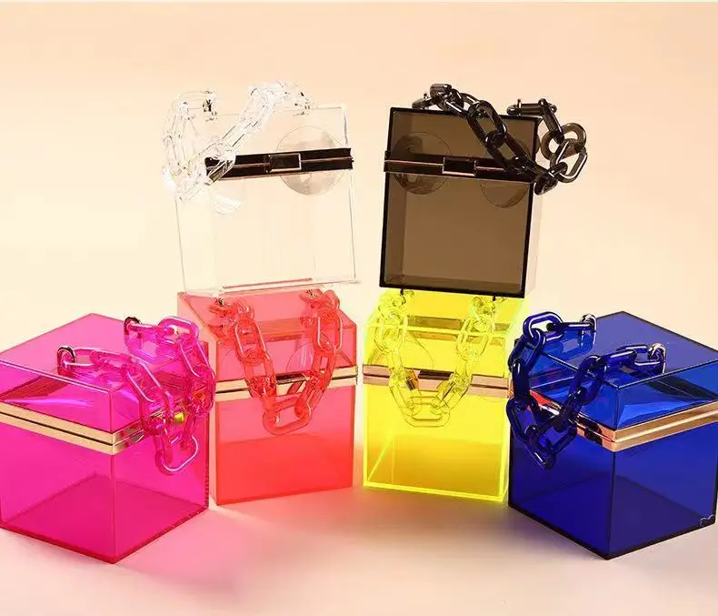 

Fashion Luxury Bag Women Clear Handle Bag Waterproof Transparent Acrylic Square Jelly Candy Color