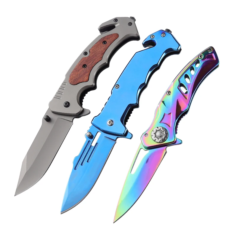 

Colored Titanium Coating Stainless Steel Hunting Survival Outdoor Camping EDC Self Defense Pocket Folding Knife