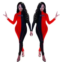 

C91502 Ladies casual color matching long sleeve club bodycon sexy club jumpsuit rompers for women clothing 2019