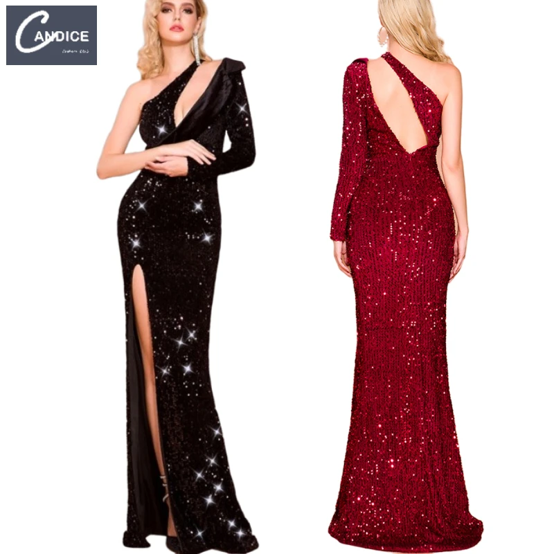 

Candice Haute couture solid color sequin banquet long rhinestone ball high quality women dinner ball gown dress evening