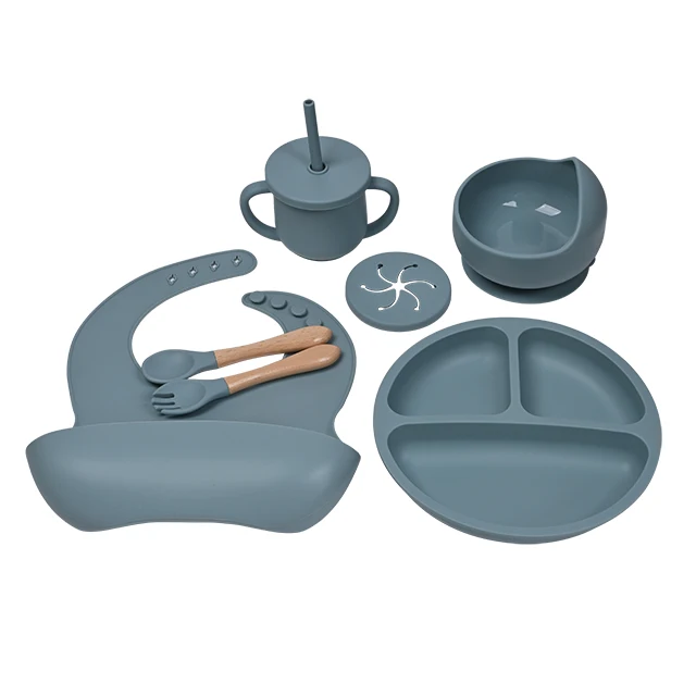 Silicone Baby Feeding Set Private Label Snack Cup Children Tableware Kid Dinning Dishes BPA Free Dishwasher Safe Baby Food Set