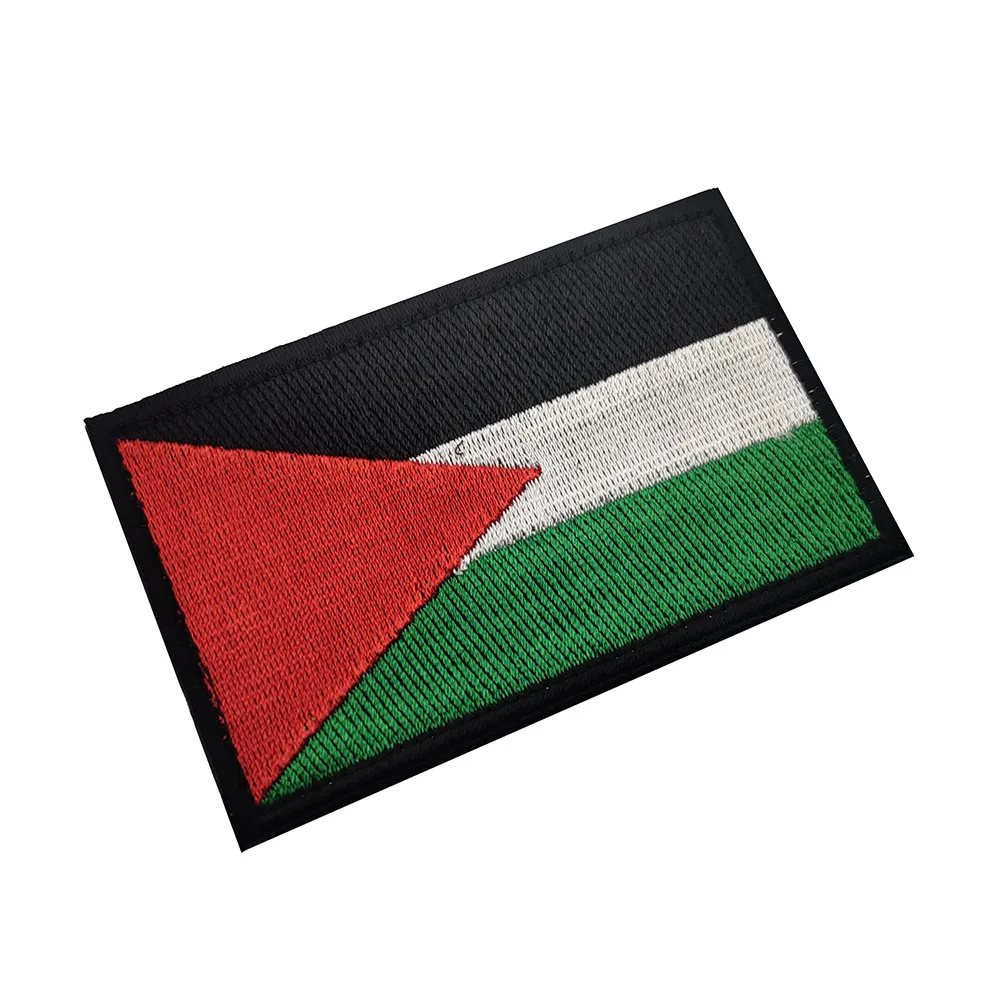 

Custom Woven Palestine Embroidery Patches Leather Backing National Country Flag Design Sew-On Badges for Clothing