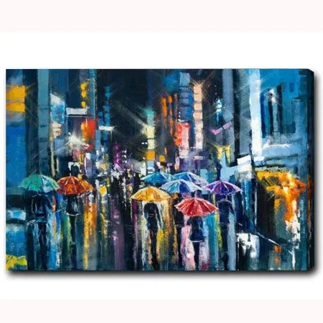 

Dafen Hand Painted Wall Art Painting Knife Painting Rainy Street Landscape Modern Art Paintings