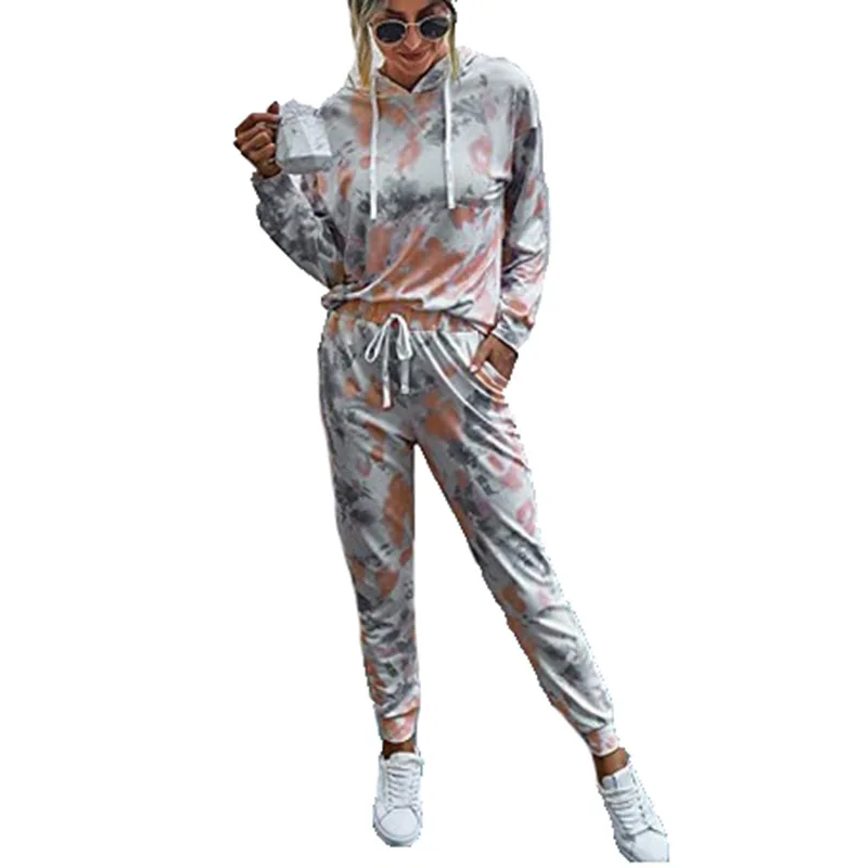 

new fall Tie Dye two piece set OEM Eco-friendly Bamboo women clothing Loungewear Sets