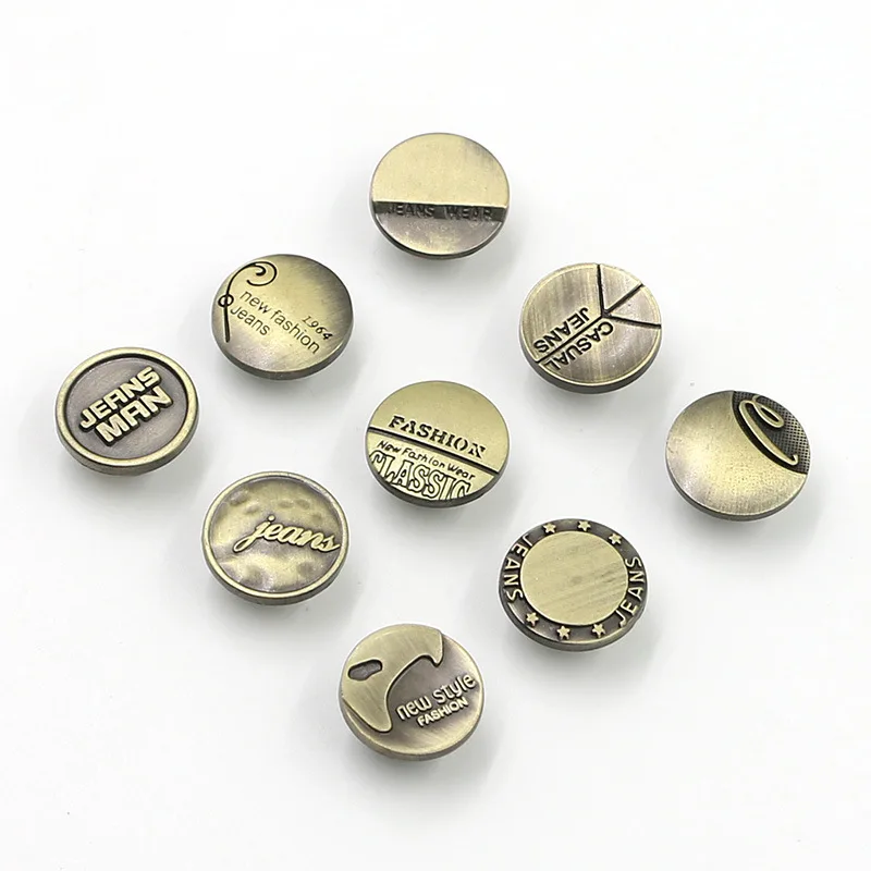 

Custom Brand Name Logo Zinc Alloy 17mm Jeans Buttons for Denim Clothing