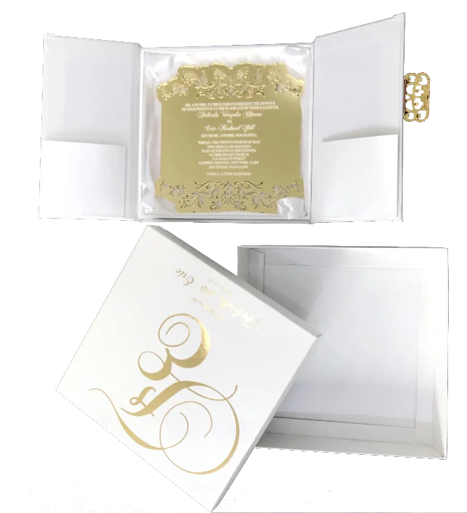 

Gorgeous Luxurious Laser Cut Acrylic Wedding Invitation Card Printing Silk Wedding Invitation Box with Buckle