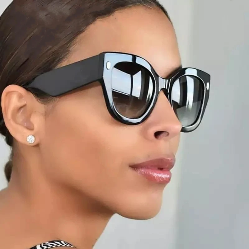 

2021 New Fashion Brand Round Cat Eye Sunglasses For Women Vintage Oversized Gradient Rivet Sun Glasses Female Black Pink Eyewear, Multi-colored