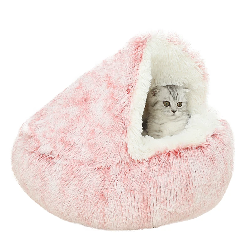 

Washable Donut Cat And Dog PV Fur Round Pet Cushion Sofa Bed Large Dog Bed Pet Fluffy Covered Cave Bed Cuddler with Hoods, Green/brown/pink/grey, welcome customized color