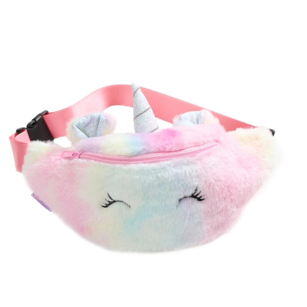 

Hot Sale Little Girl Warm Colorful Rainbow Plush Soft Unicorn Fanny Pack Kids Bum Bags Ladies Cute Waist Bag