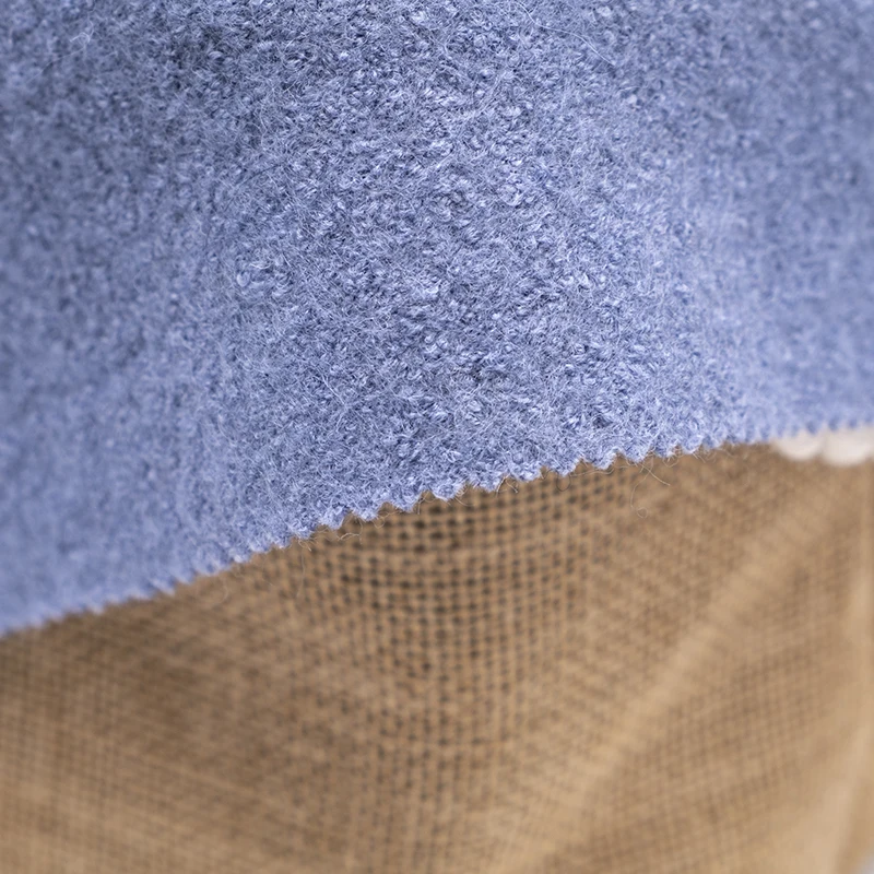 
High quality solid color light blue woolen felt eco-friendly viscose bolied wool knit overcoat fabric 