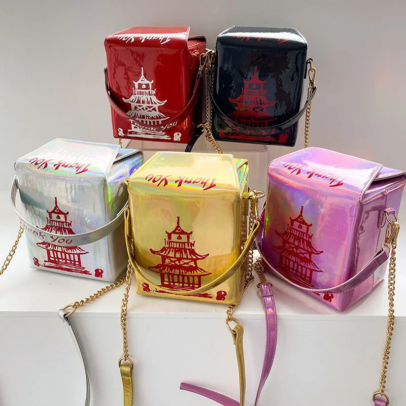 

Fashion girls cute red China temple pattern crossbody bags Chinese take out box handbag, 5 colors