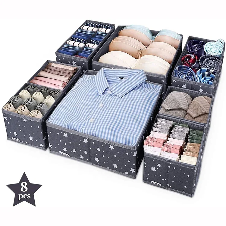 

6pcs Gray Color with Star Pattern Underwear Storage Drawer Divider, Customized color