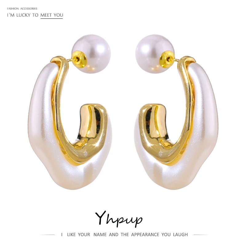 

Yhpup korean Man-made Pearl Puddles Charming Statement Earrings for Women 2021 New Trendy Chunky Stylish Earrings